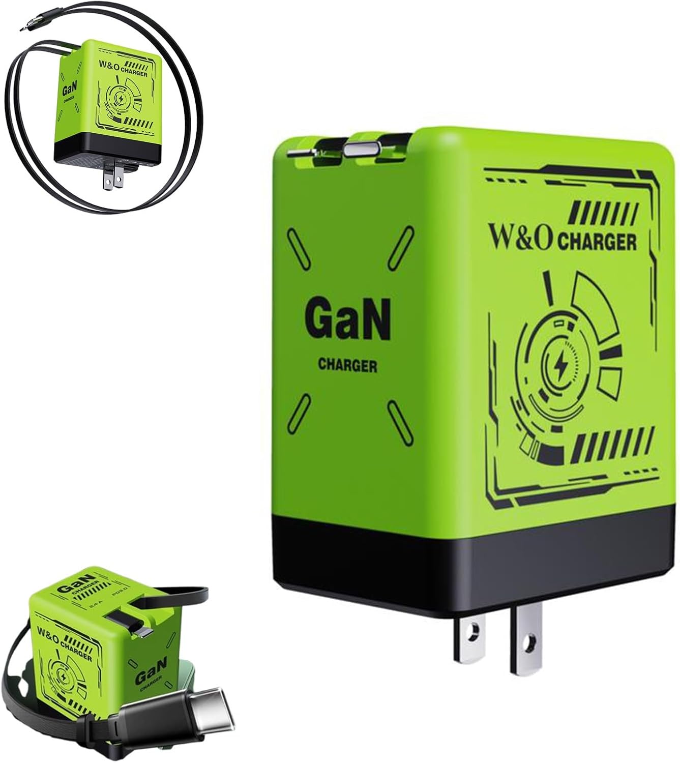 شاحن سريع مزدوج بكابلات قابلة للسحب